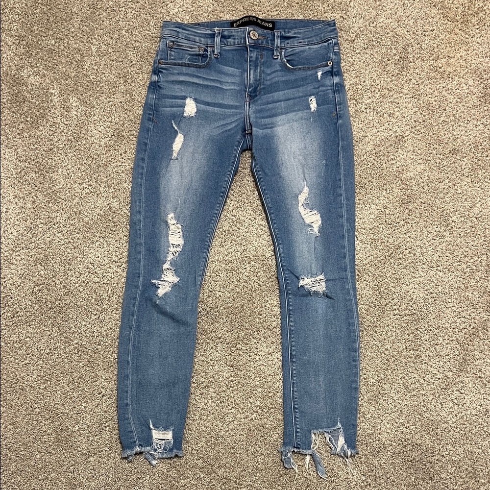 Express Distressed Ankle Length Skinny Jeans